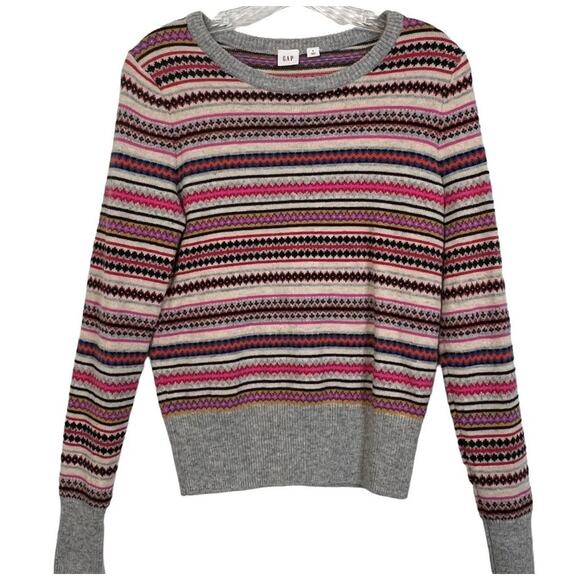 Gap Womens Fair Isle Merino Wool Sweater Womens Small Bright Colors Striped - Picture 1 of 9